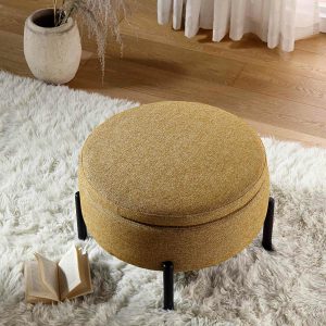 Amboise Round Storage Pouffe, Marigold Textured Fabric Sofas