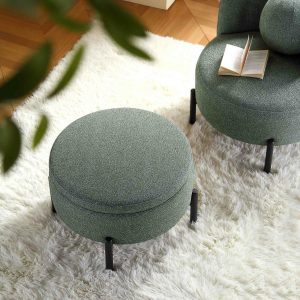 Amboise Round Storage Pouffe, Spruce Green Textured Fabric Sofas