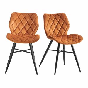 Ampney Diamond Stitch Orange Velvet Dining Chair Set Of 2 With Metal Legs Dining