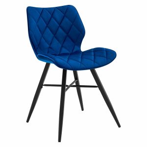 Ampney Velvet Diamond Stitch Set Of 2 Dining Chairs With Metal Legs (Blue Velvet) Dining