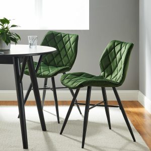 Ampney Velvet Diamond Stitch Set Of 2 Dining Chairs With Metal Legs (Green Velvet) Dining