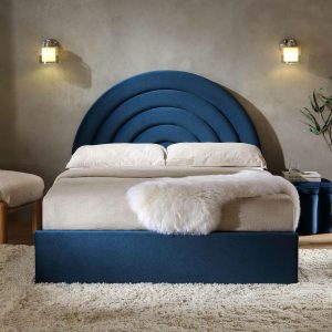 Archer Navy Blue Velvet Ottoman Storage Bed Bed Frames