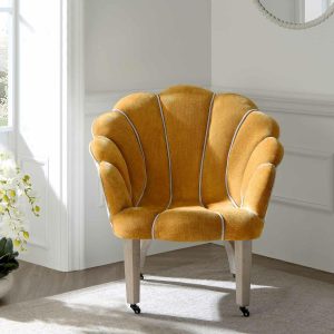 Barnard Scalloped Clam Chair, Mustard Chenille Armchairs