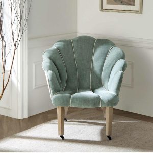 Barnard Scalloped Clam Chair, Sage Green Chenille Armchairs