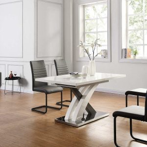 Basel High Gloss White Extendable 6 To 8 Seater Dining Table With Stainless Steel Base Dining