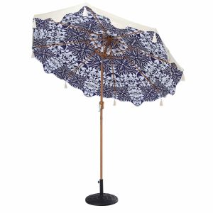 Blue Flower 2.6M Octagonal Tassel Parasol With Aluminium Tilt Accessories