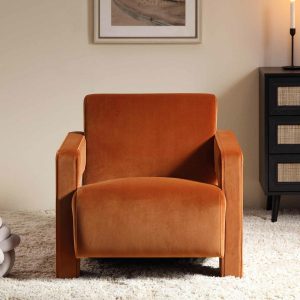 Brompton Sculptural Armchair, Rust Velvet Armchairs