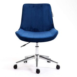 Cala Sapphire Blue Color Velvet Fabric Desk Chair Swivel Chair With Chrome Base Desk Chairs