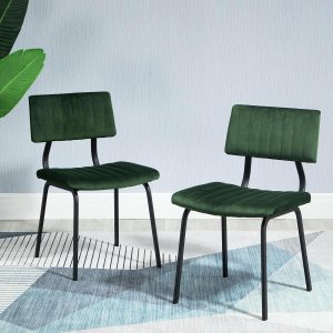 Charlecote Set Of 2 Fluted Dining Chairs (Dark Green Velvet) Dining