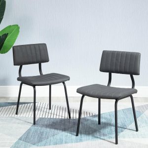 Charlecote Set Of 2 Fluted Dining Chairs (Dark Grey Pu) Dining