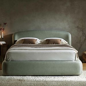 Constance Winged Headboard Ottoman Storage Bed, Olive Linen Bed Frames