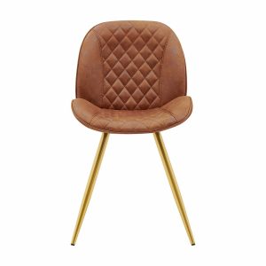 Cosford Diamond Stitch Set Of 2 Dining Chairs (Vintage Tan Leather Effect Fabric) Dining