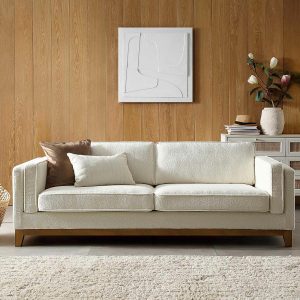 Dipley Beige Boucle Fabric Sofa, 3-Seater Sofas