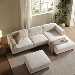 Dipley Beige Boucle Fabric Sofa, Grande Chaise Sofa Right Hand Sofas