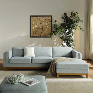 Dipley Sage Woven Fabric Sofa, Grande Chaise Sofa Right Hand Sofas