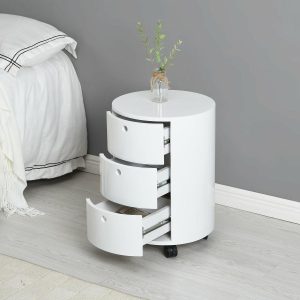 Dolio Drum Chest 3 Drawer Nightstand In White Bedroom