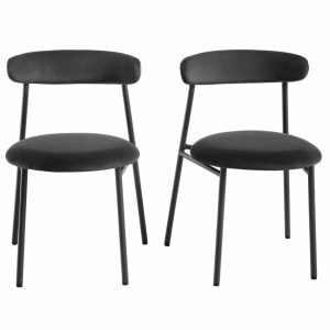 Donna Set Of 2 Charcoal Velvet Dining Chairs Boucle Dining Chairs