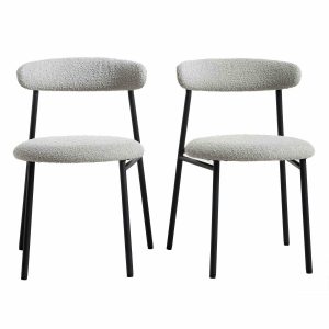 Donna Set Of 2 Light Gray Boucle Dining Chairs Boucle Dining Chairs