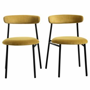 Donna Set Of 2 Mustard Yellow Velvet Dining Chairs Boucle Dining Chairs