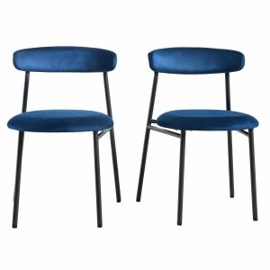 Donna Set Of 2 Navy Blue Velvet Dining Chairs Boucle Dining Chairs