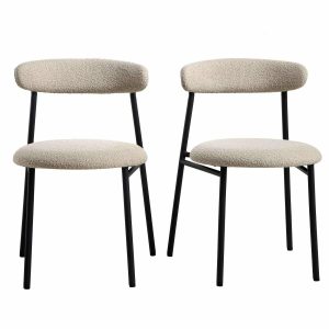 Donna Set Of 2 Taupe Boucle Dining Chairs Boucle Dining Chairs