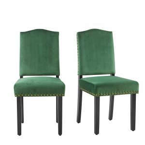 Draycott Set Of 2 Pine Green Velvet Dining Chairs Dining