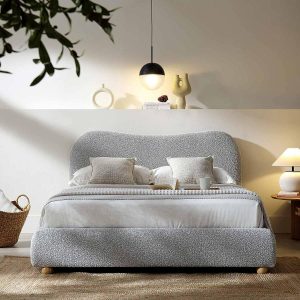 Egerie Curved Headboard Mist Grey Boucle Ottoman Storage Bed Bed Frames