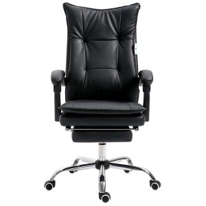 Executive Double Layer Padding Recline Office Desk Chair With Footrest, Mr77 Black Pu Desk Chairs