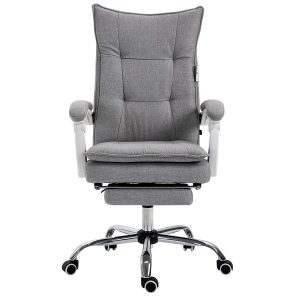 Executive Double Layer Padding Recline Office Desk Chair With Footrest, Mr77 Grey Fabric Desk Chairs