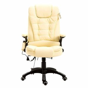 Executive Recline Padded Swivel Office Chair With Vibrating Massage Function, Mm17 Cream Desk Chairs