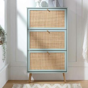 Frances Rattan 3 Tier Shoe Cabinet, Mint Cabinets And Sideboards