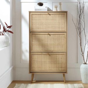 Frances Rattan 3 Tier Shoe Cabinet, Natural Cabinets And Sideboards