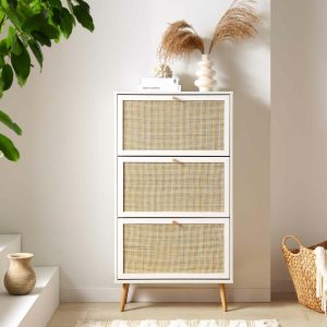 Frances Rattan 3 Tier Shoe Cabinet, White Cabinets And Sideboards