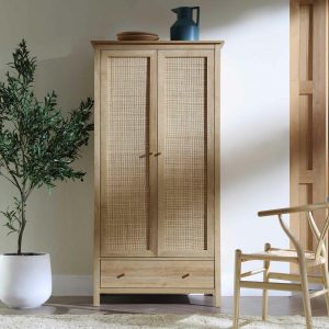 Frances Rattan Double Closet With 1 Drawer, Natural Bedroom