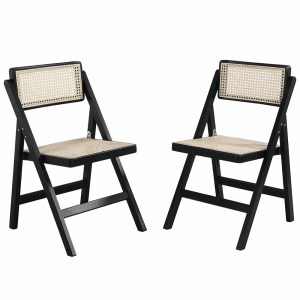 Frances Set Of 2 Folding Cane Rattan Chairs In Black Dining