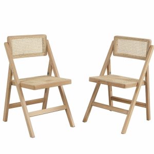 Frances Set Of 2 Folding Cane Rattan Chairs In Natural Dining