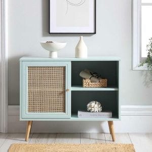 Frances Woven Rattan 1-Door Cabinet In Mint Cabinets And Sideboards