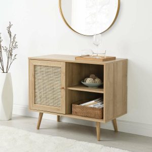 Frances Woven Rattan 1-Door Cabinet In Natural Cabinets And Sideboards