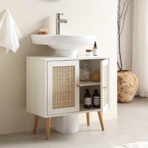 Frances Woven Rattan 2-Door Bathroom Undersink Cabinet, White Cabinets And Sideboards