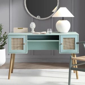 Frances Woven Rattan 2-Door Desk, Mint Office