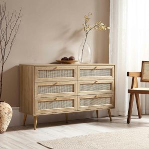 Frances Woven Rattan 6 Drawer Dresser, Natural Bedroom