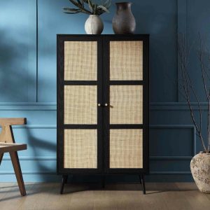 Frances Woven Rattan Compact Double Closet, Black Bedroom