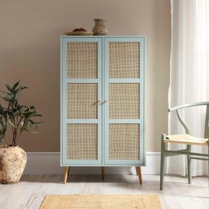 Frances Woven Rattan Compact Double Closet, Mint Green Bedroom