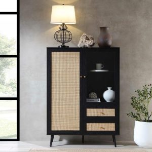 Frances Woven Rattan Display Cabinet, Black Cabinets And Sideboards