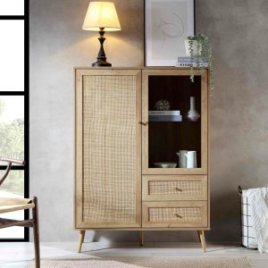 Frances Woven Rattan Display Cabinet, Natural Cabinets And Sideboards