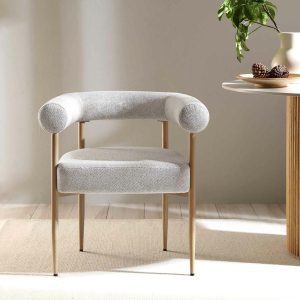 Fulbourn Beige Woven Dining Chair With Natural Wood Effect Legs Dining