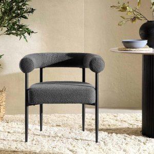 Fulbourn Charcoal Boucle Dining Chair With Black Metal Legs Dining