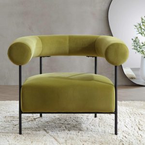 Fulbourn Olive Green Velvet Armchair Armchairs