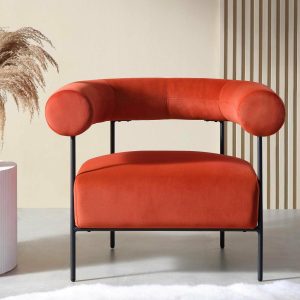 Fulbourn Rust Ochre Velvet Armchair Sofas & Chairs