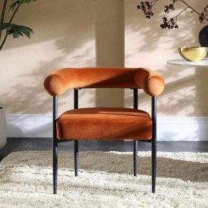 Fulbourn Rust Velvet Dining Chair With Black Legs Dining